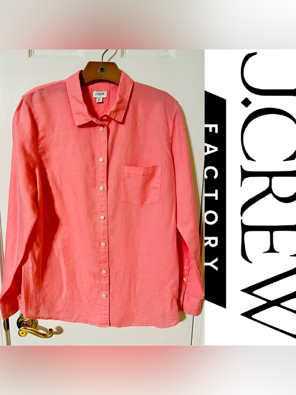 J Crew Factory Coral L/S Linen Button Down shirt-SZ XL